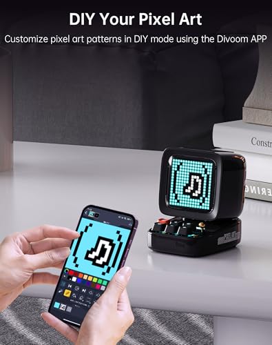 Divoom Ditoo Retro Pixel Art Game Bluetooth Speaker with 16X16 LED App Controlled Front Screen (Black) - color: Black