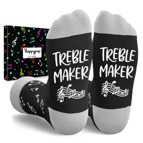 HAPPYPOP Music Gifts for Music Lovers - Guitar Saxophone Violin Socks for Musicians Players - color: Treble Maker Black