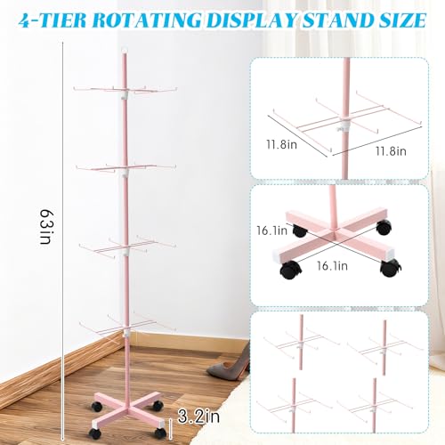 Ripeng 2 Pcs 4-tier Rotating Retail Display Stand - Spinning Display Rack with Wheels for Earring Jewelry Keychains - Adjustable Movable Shop Spinner for Vendor Events & Stores Craft Shows, Pink - color: Pink, size: 4 Tier