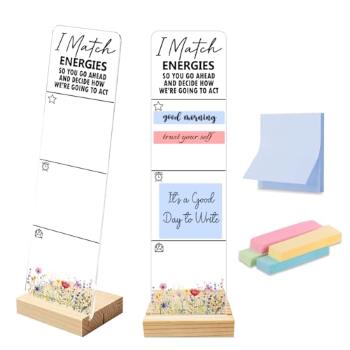 Sticky Note Holder Acrylic Monitor Memo Board Desk Organizers and Accessories Desk Decor Post It Note Holder with 200Pcs Sticky Notes Boho Funny Positive Office Desk Sign - color: Energies