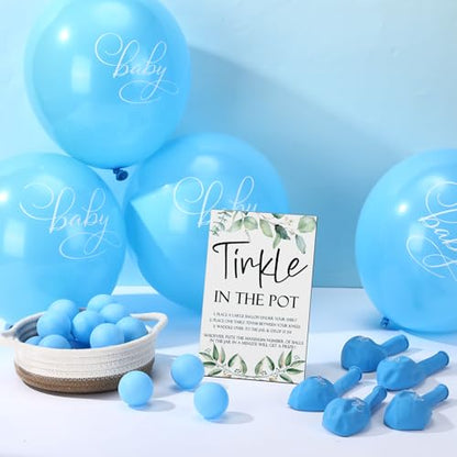 Tatuo 71 Tinkle in The Pot Baby Shower Game Sign Wooden Baby Shower Gender Reveal Party Favors 20 Table Tennis Balls 50 Balloon Latex Balloon(Leaves,Blue) - color: Blue, style: Leaves