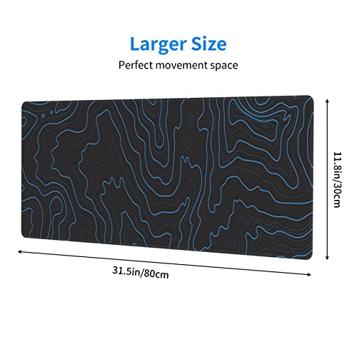 Topographic Contour Gaming Mouse Pad XL, Large Non Slip Rubber Mousepad, Stitched Edges Desk Pad, Long Extended Mice Pad,31.5'' X 11.8'' - color: Topographic Contour2