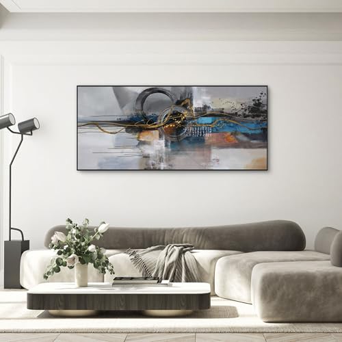 XLSJERST Living Room Wall Decor - Extra Large 70x31 Inches Mondern City Pictures Canvas Black Framed Abstract wall art for Living Room Bedroom Office Home Decoration - color: Gold and black grey, size: 70"L x 31"W
