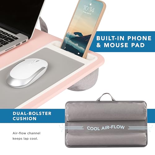 LAPGEAR Home Office Lap Desk with Device Ledge, Mouse Pad, and Phone Holder - Pink - Fits up to 15.6 Inch Laptops - Style No. 91584 - color: Blush Pink, size: Home Office W/Device Ledge