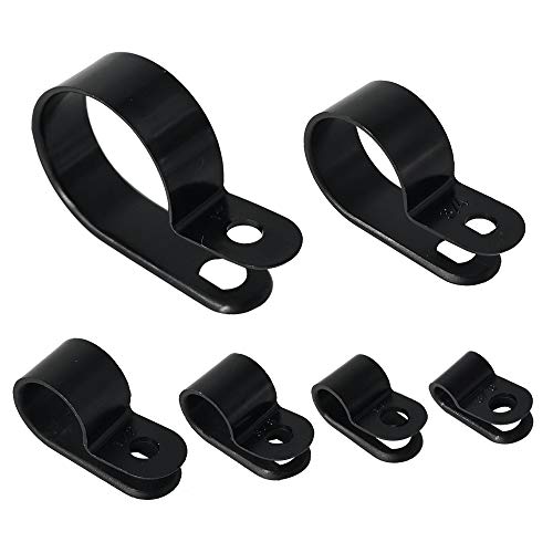 Cable Clamp 200 Pcs Black Nylon Screws Plastic R-Type Cable Clamp Clips Fasteners Assortment for Cable Conduit 6 Sizes 3/16" to 1" - size: 6 Sizes_200 Pcs