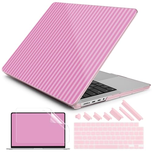 DONGKE Compatible with MacBook Pro 16 Inch Case (2026-2021 Release, M5 M4 M3 M2 M1 Pro/Max Chip), Plastic Hard Shell with Keyboard Cover & Screen Protector for MacBook Pro 16", Pink Stripes - color: Pink Stripes