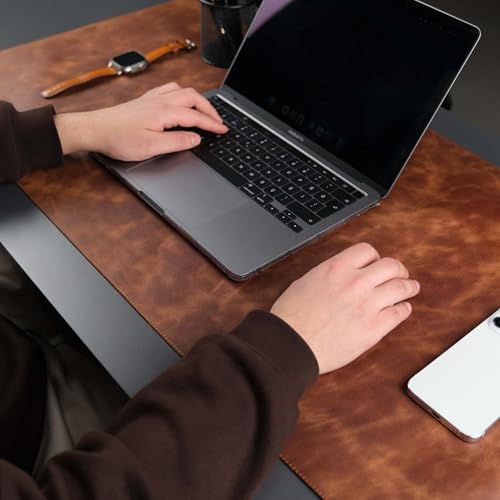 Jersey Genuine Calfskin Leather Desk Pad, Office Desk Mat with Non-Slip Bottom, Smooth Surface for Mouse & Keyboard, Desk Protector (36x19 inches) (Antic Tan) - color: Antic Tan