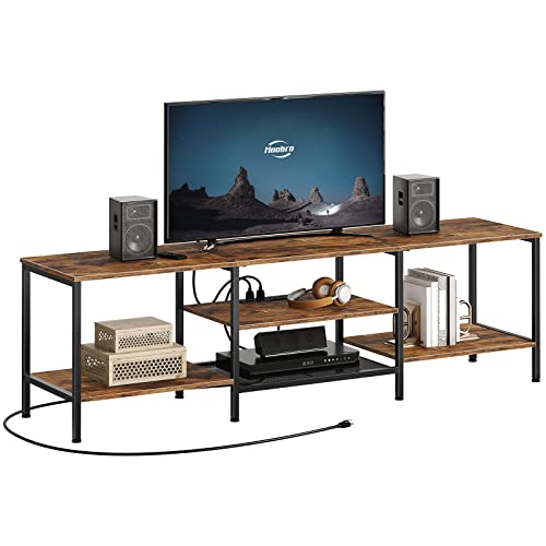 HOOBRO TV Stand with Power Outlets to 75 Inches, TV Console Table with Open Storage Shelves Cabinet, Industrial Media Entertainment Center for Living Room Bedroom, Rustic Brown and Black BF80DS01 - color: Rustic Brown + Black, size: 70.9 Inch