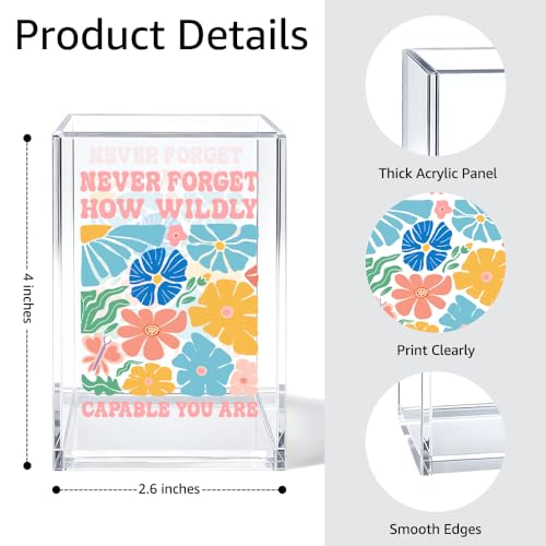 How Wildly Capable You Are Acrylic Cosmetic Organizer Pen Holder, Mental Health Desk Storage Accessory for Pencil, Inspirational Office Gifts for Coworker Leader Director Boss Bestie - color: Transparent05