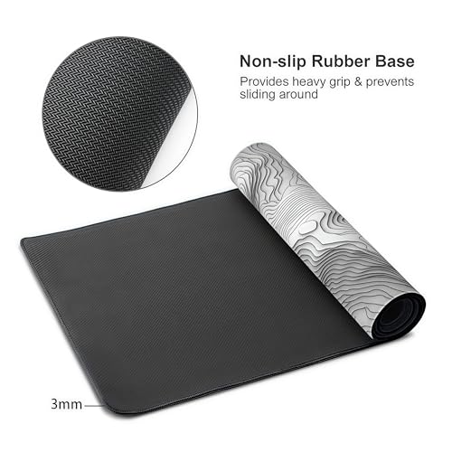 Topographic Mouse Pad, Black and White Desk Mat, XXL Extended Mouse Pad, 3D Contour Map Design, Waterproof Desk Pad with Non-Slip Rubber Base for Office and Gaming, 35.4 x 15.7 Inch - color: 3D Topographic Map