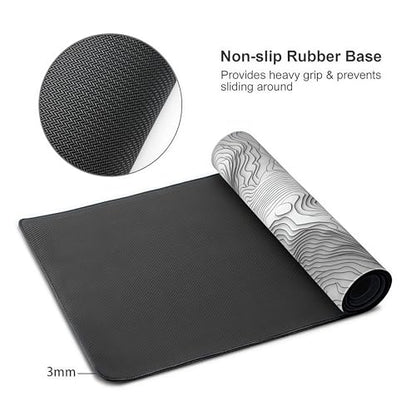 Topographic Mouse Pad, Black and White Desk Mat, XXL Extended Mouse Pad, 3D Contour Map Design, Waterproof Desk Pad with Non-Slip Rubber Base for Office and Gaming, 35.4 x 15.7 Inch - color: 3D Topographic Map