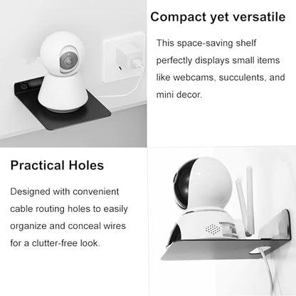 Small Floating Shelf –3mm Thick, 6.5 inch, Metal Wall Shelf, Metal Floating Shelves for Echo, Cameras, Small Speaker - color: Black 1 Pcs