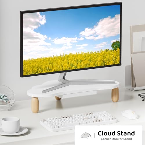 AFOOYO Monitor Stand Riser,Cloud-Shaped Sturdy Wood 16.5In Computer Monitor Riser Wirh Drawer, Multi-Purpose Desktop Organizer Riser for Computer,Laptop,Printer,TV,White - color: White, size: Cloud Shape With Drawer