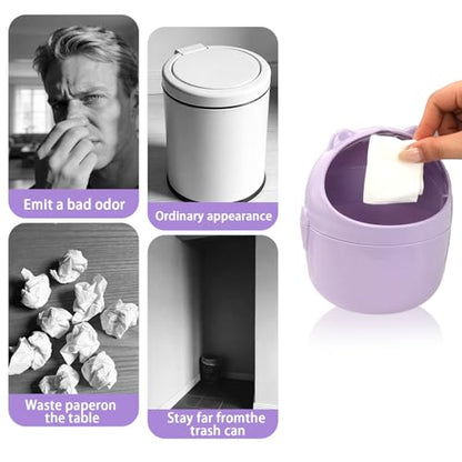 Mini Trash Can, Cute Small Trash Can with Lid, Desktop Paper Bin with 5 Rolls of Bin Liners, Portable Tabletop Dustbin, Cartoon Animal Rubbish Storage for Office Bedroom Desk Kitchen(Purple) - color: PurPle