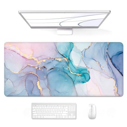 Auhoahsil Large Mouse Pad, XXL Gaming Mousepad, Desk Mat for Desktop, Thick Rubber, Big & Long Size, Stitched Edges, Full Desk Pad for Laptop & Computer, Extended 31.5 x 11.8 in, Blue Pink Marble - color: 06 Blue Pink Marble, size: 31.5L x 11.8W inches