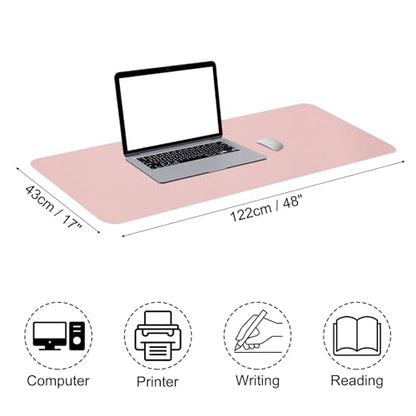 Patikil Desk Mat, 48""x17" Non-Slip Waterproof PU Leather Desk Pad Dual Sided Home Work Study, Light Pink - color: Light Pink, size: 48"x17"