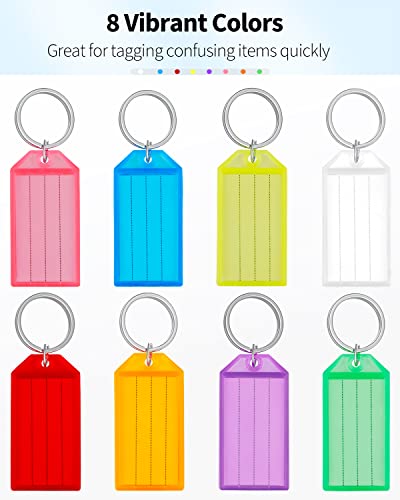 Uniclife 10 Pieces Key Tags 2 Inch Plastic Key Chain Tags with Ruled Blank Paper Labels Transparent Covers and Split Rings Sturdy Item Identifiers, 8 Colors - size: 10 Pack