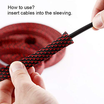 100ft - 1/4 inch PET Expandable Braided Sleeving – BlackRed – Alex Tech Braided Cable Sleeve - color: Blackred, size: 1/4"-100ft