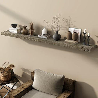 Acovy 72" Unfinished Solid Reclaimed Wood Floating Shelves, Rustic Heavy-Duty Wall Shelves, 8" Deep Floating Shelf for Living Room, Bathroom, Bedroom and Kitchen, Set of 1, Grey - color: Cement Grey, size: 72inches-1P