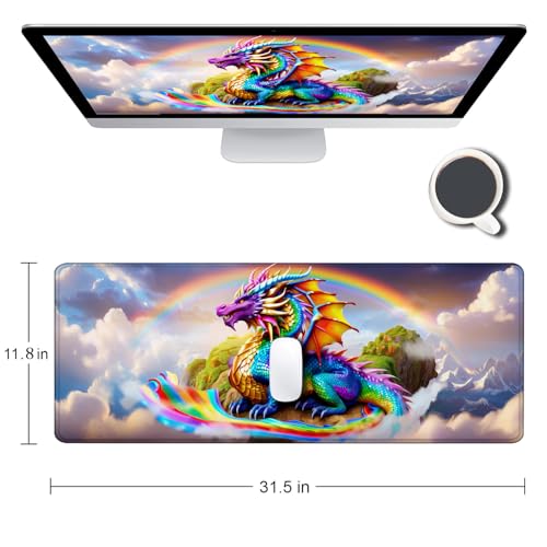 Large Gaming Mouse pad,Colorful Dragon Anti Slip Rubber Base Mouse pad, Suitable for Computer, Laptop, Office Desk Accessories - color: Colorful Dragon