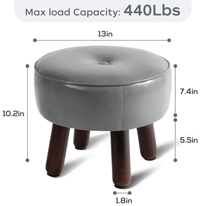 oakvivo Ottoman, Small Foot Stool, Round Leather Pouf Ottoman, 13''L x 13''W x 10.2''H Foot Rest with Non-Skid Rubber Legs for Living Room Bedroom Couch Entryway, Grey - color: Grey