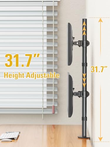 Stable Vertical Dual Monitor Stand, Stacked Monitor Mount for 2 Screens Up to 32 inch, Full Motion Monitor Desk Mount with Swivel, Tilt, Rotation, Holds 17.6 lbs Each, Max VESA 100x100mm - size: Dual Monitor Mount