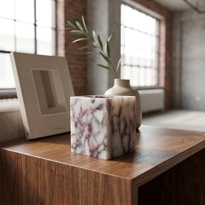 Natural Calacatta Viola Marble Pen Holder, Luxury Square Organizer Cup, Multi-Use Hand-Polished Storage for Desk, Bathroom Vanity, Kitchen Utensils & Makeup Brushes, 2.95” x 3.74” - color: Calacatta Viola