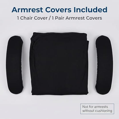 WOMACO Office Chair Covers, Stretch Computer Chair Cover with Armrest Covers, Universal Boss Chair Covers Modern Simplism Style High Back Chair Slipcover (Black, Large) - color: 1-black