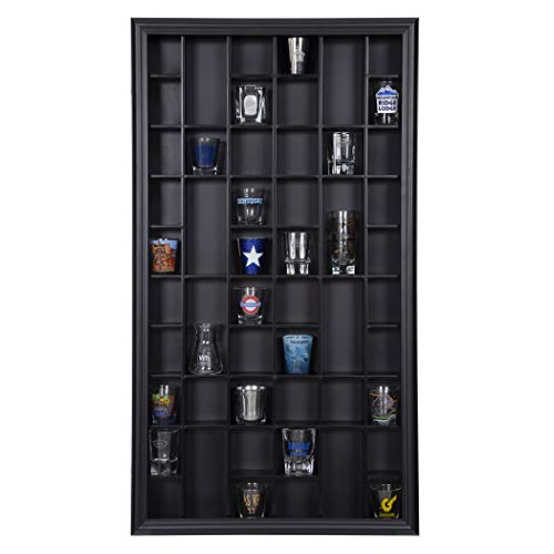 Gallery Solutions - Black Wall-Mounted - Curio & Shot Glass Display Case - 17"x32" Glass Door - Bar Accessories - Collectible - Miniature Glassware - Bar Accessories - color: Black, size: 17" x 32"