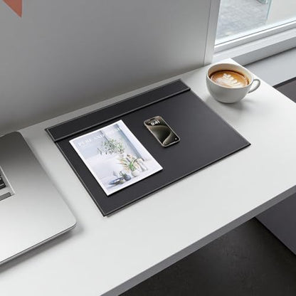 KINGFOM Ultra-Smooth PU Leather Desk Pad & Mat Office Desk Drawing & Writing Board A3/ A4 File Paper Clip Table Protector Mat on Top Large 24''x18'' (Black) - color: Black-a005
