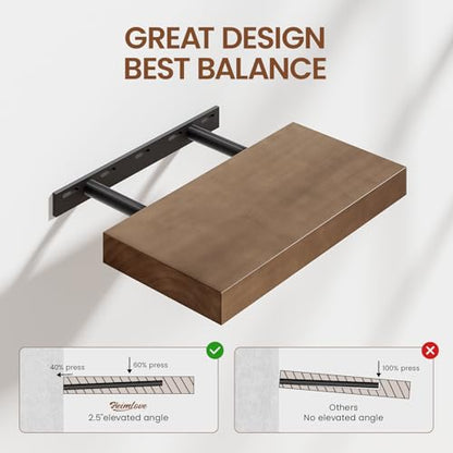 Heimlove Solid Wood Floating Shelves 16 inch, 8 Inch Deep Display Shelves Set of 2, Wall Mounted Floating Shelf with Invisible Brackets for Bathroom Bedroom Kitchen Living Room - American Walnut - color: American Walnut, size: 16”Wx8”Dx1.6”H