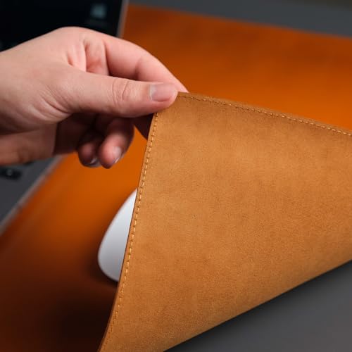 Jersey Genuine Calfskin Leather Desk Pad, Office Desk Mat with Non-Slip Bottom, Smooth Surface for Mouse & Keyboard, Desk Protector (36x19 inches) (Tan) - color: Tan
