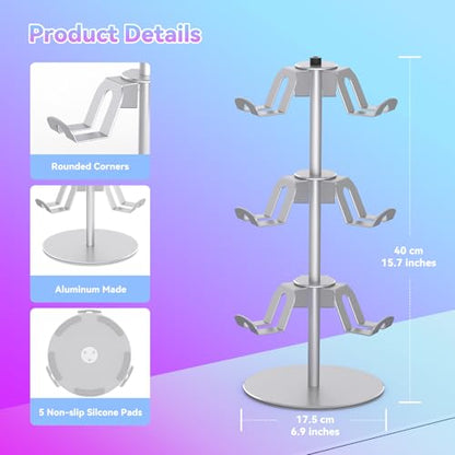 Controller Stand Compatible with Xbox PS5 PS4 Nintendo Switch Pro, 3 Tier Aluminum Gaming Headset Stand, Rotatable Headphone Controller Holder Organizer Rack, Universal & Large Capacity, Silver - color: Silver