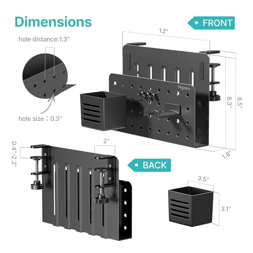 Under Desk Storage Organizer, Laptop Holder Stand with Pegboard Design, Holds 22lbs, Clamp on Desk Organizer, Fits 0.4"-2.2" Desktop Edge, Black - color: Black