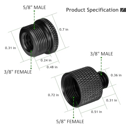 Mic Stand Adapter 5/8 Female to 3/8 Male and 3/8 Female to 5/8 Male Screw Adapter Thread for Microphone Stand Mount to Camera Tripod Adapter 2 Pack - size: 3/8 Kit