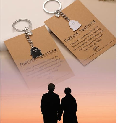 PRCOLUX Funny Cute Ghost Keychain Gifts for Sisters Boyfriend Girlfriend Couple Halloween Christmas Birthday Graduation Gifts - style: Ghost Couple