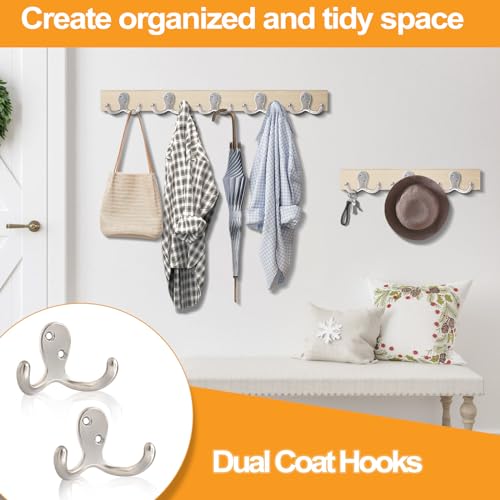 CBWLWJ 10 Pack Coat Hooks Wall Hooks for Hanging, Heavy Duty Double Prong Metal Hook Wall Mounted for Living Room, Bathroom, Kitchen, Bedroom for Coat, Bag, Scarf, Towel, Hat, Key, Cup (Silver) - color: Silver-10pack