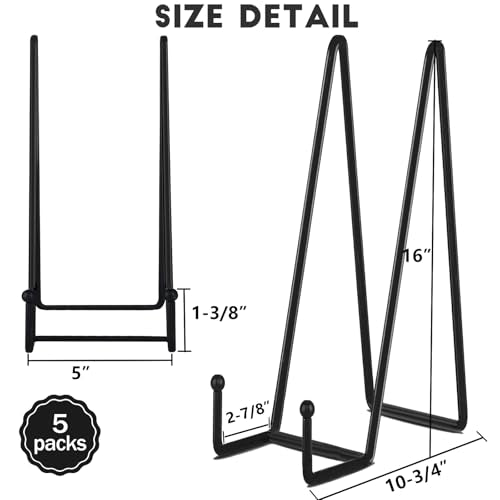 IBosins 5 Pack 16 Inch Plate Holder Display Stands, Large Metal Black Frame Stand for Picture, Book, Photo Easel, Creation, Collectibles - color: Black, size: 16 Inch