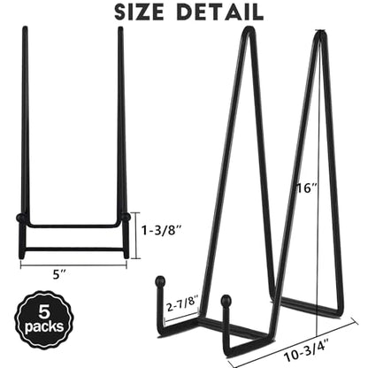 IBosins 5 Pack 16 Inch Plate Holder Display Stands, Large Metal Black Frame Stand for Picture, Book, Photo Easel, Creation, Collectibles - color: Black, size: 16 Inch