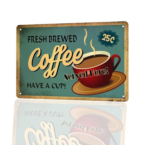 Fresh Brewed Coffee Served Here, 8"x12" Vintage Coffee Cafe Wall Decor, Kitchen Decor - color: Fresh Brewed Coffee Served Here