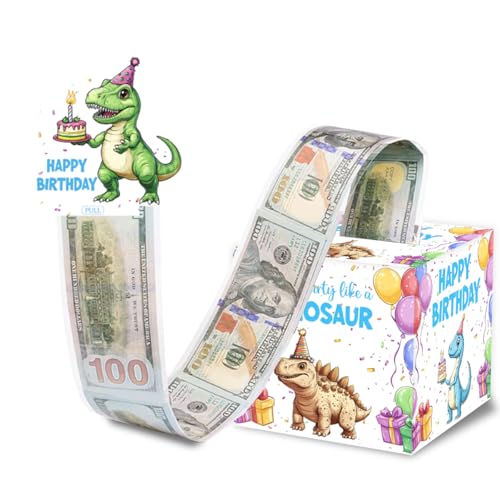 Dinosaur Birthday Money Gift Boxes for Cash, Dino Birthday Money Pull Box for Boys Girls - color: Colourful