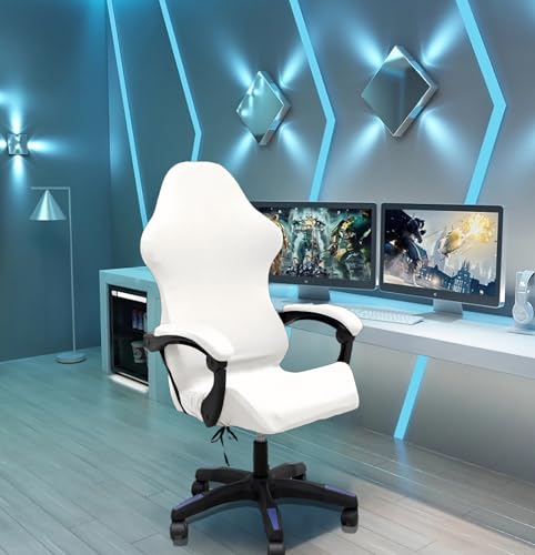 Gaming Chair Cover Set with Armrest Covers, Stretch Ruffled Slipcover for Racing Office Computer Reclining Chairs (White) - color: White