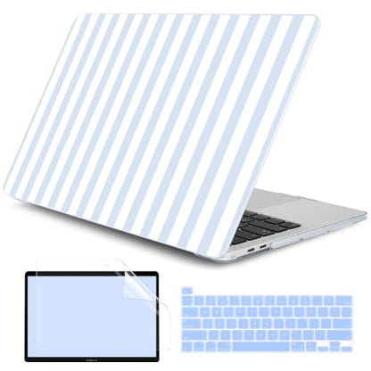 DONGKE Case for MacBook Pro 13 Inch (2026-2020 Models A2338 M2 M1/A2251/A2289), Blue & White Stripes Hard Shell Case with Keyboard Protector, Compatible with Retina Display and Touch Bar - color: Blue & White Stripes