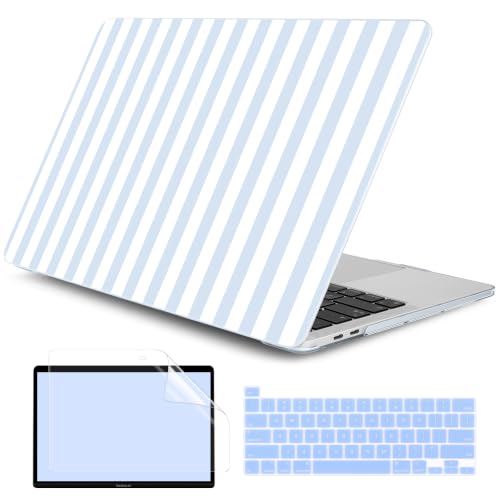 DONGKE Case for MacBook Pro 13 Inch (2026-2020 Models A2338 M2 M1/A2251/A2289), Blue & White Stripes Hard Shell Case with Keyboard Protector, Compatible with Retina Display and Touch Bar - color: Blue & White Stripes