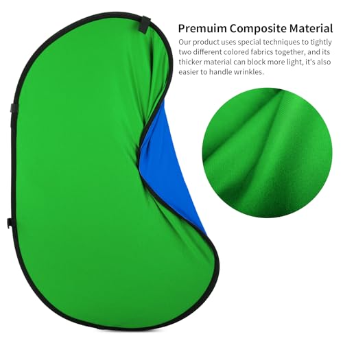 Meking 3x5ft Green Screen Backdrop for Photography, 2-in-1 Collapsible Background Panel with Clip and Carry Bag for YouTube Videos Photo Studio Props - color: Green&Blue, size: 3x5ft