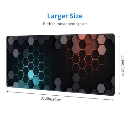 Hexagon Honeycomb Large Mouse Pad,Gaming Keyboard Desk Pad,Extended Mouse Mat Non-Slip Rubber Base with Stitched Edges for Office Game Home XL 31.5"x11.8" - color: Honeycomb B, size: 31.5L x 11.8W inches