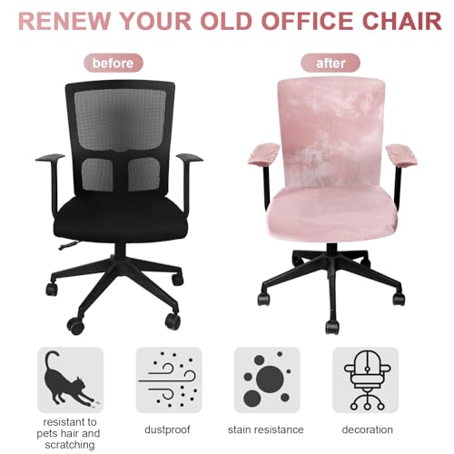 Tallew 4 Pcs Office Chair Covers Set Computer Universal Protective Stretchable Chair Seat Covers Desk Armrest Slipcovers Pads Office Cushion Backrest for Rotating(Light Pink) - color: Light Pink