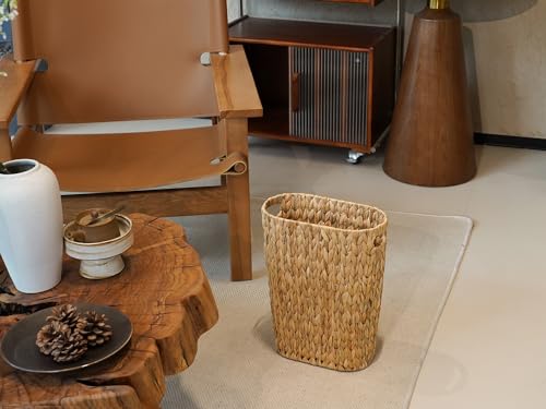 Coeusy Wicker Trash Can,Bathroom Trash Can,Water Hyacinth Wicker Waste Basket for Bathroom,Handwoven Narrow Small Waste Basket for Bedroom,Office,5 Gallon - size: 5 Gallon