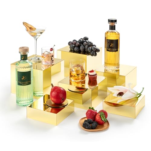 Red Co. Set of 3 Glossy Gold Acrylic Cube Display Nesting Risers with Hollow Bottoms - 2 Pack - color: Gold, size: 6",7",8" - 2 Pack
