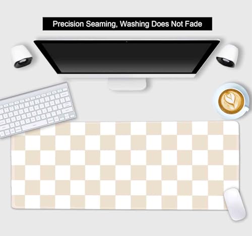 Beige Sand Checkered Desk Pad, Cute Aesthetic Retro Extra Large Mouse Pad for Kids Girls, Computer Mousepad Laptop Desk Mat, Writing Mat for Work Home, 31.5 X 11.8 in - color: Beige Sand Checkered